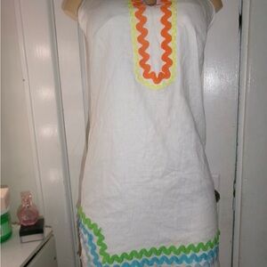 Sail to Sable White Dress with Multicolor Trim